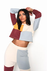 Mutli-Colourblock Long Sleeve Crop-Top