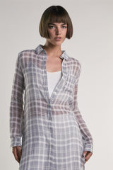 Grey/White-Check Sheer Midi-Top