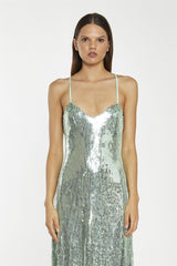 Jade-Sequin Cross Back Midi-Dress