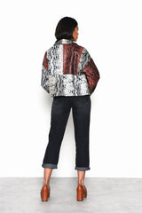 Snakeskin-Patchwork Button-Front Long-Sleeve-Jacket
