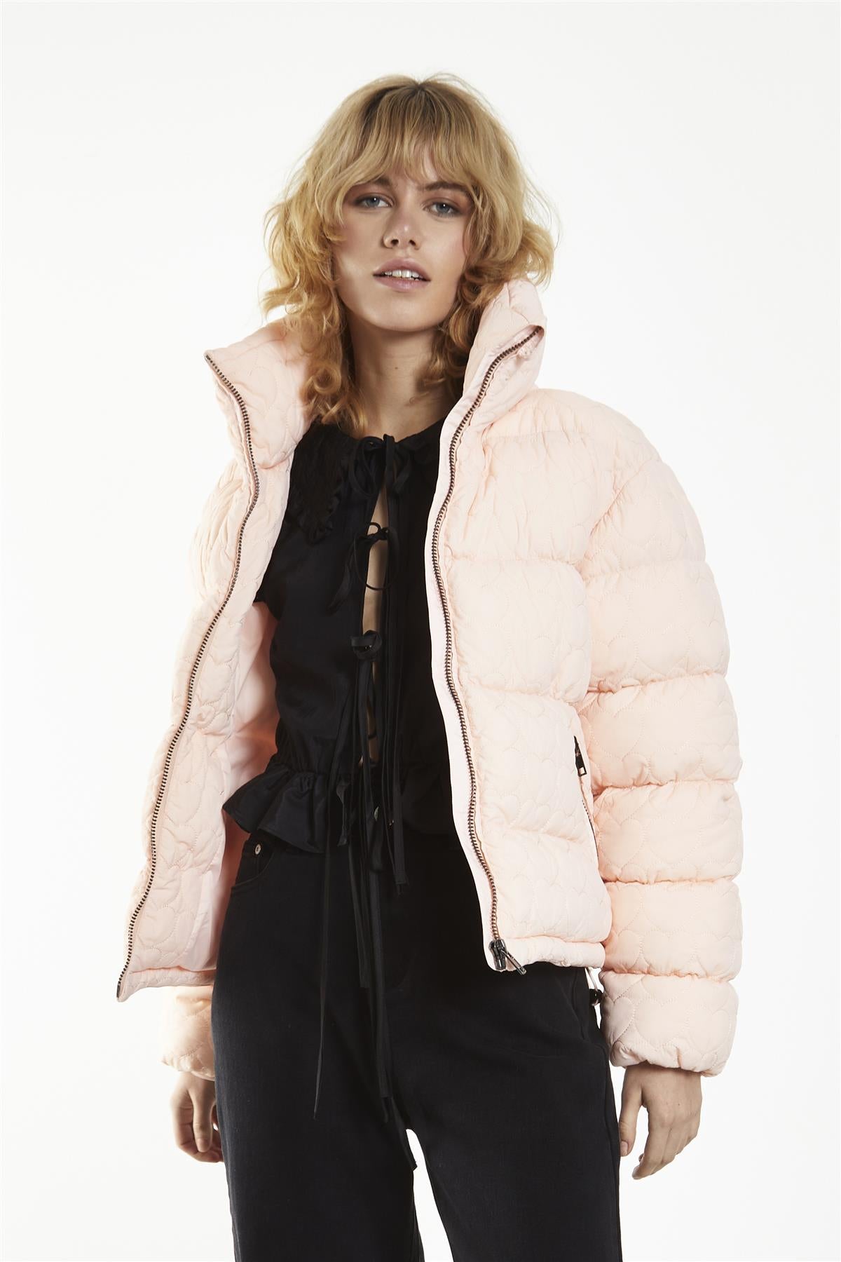 Peach Textured Heart Puffer Jacket
