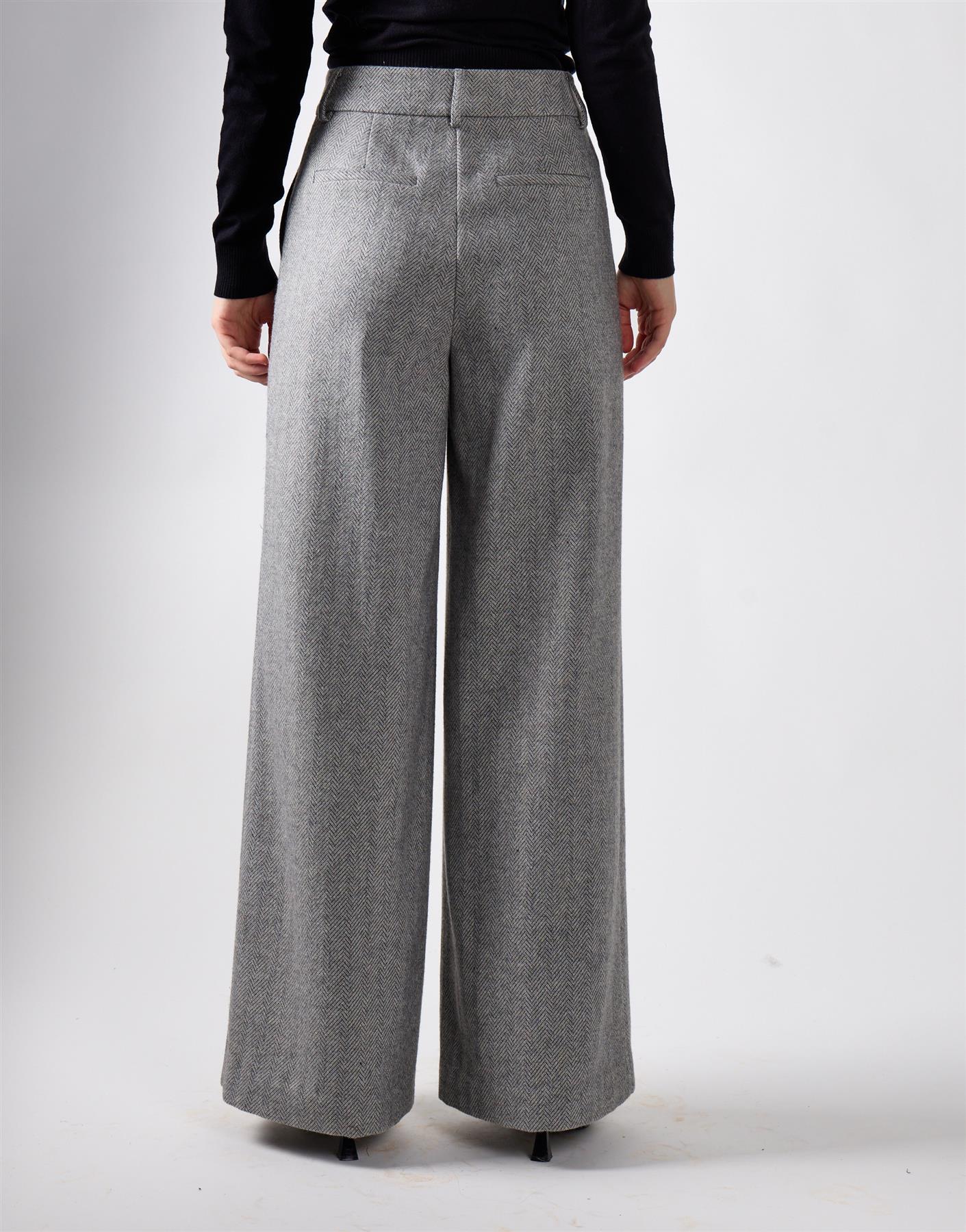 Grey Herringbone Wide Leg Suit Trousers