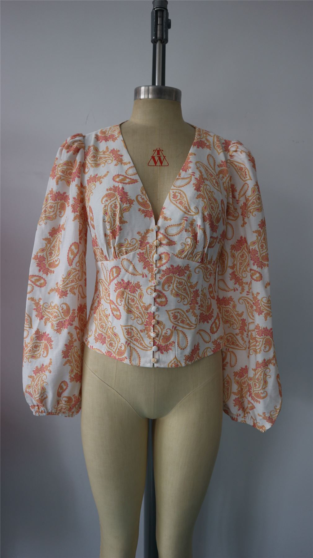 Long Sleeve Button Front V-Neck Blouse