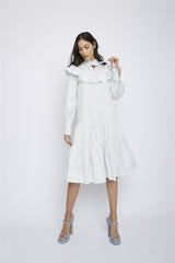 Pale Blue Broderie Ruffle Detail Midi Dresses