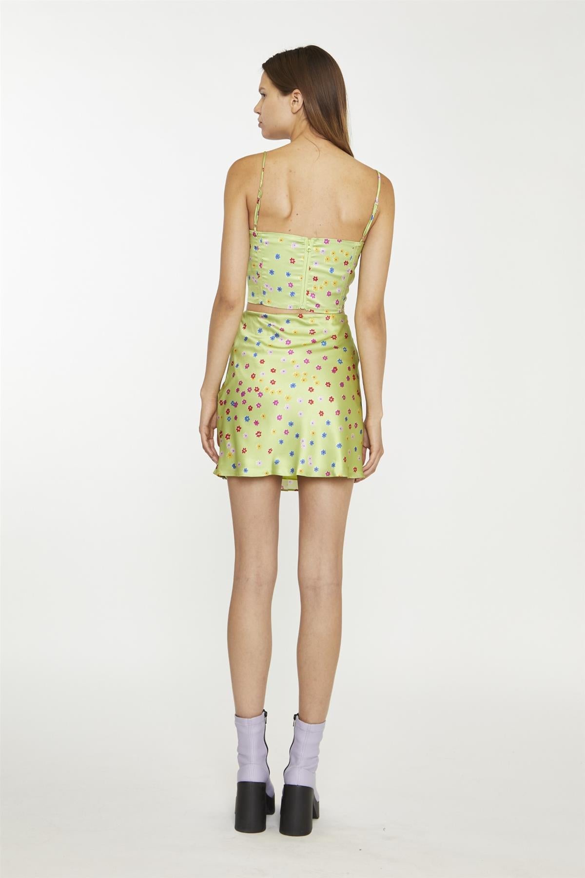 Lime-Multi-Daisy Mini-Skirt
