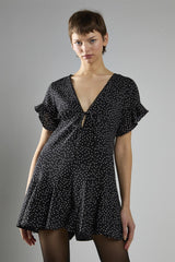 V-Neck Playsuit - Black Polka Dot