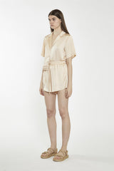 Loose High Waisted Shorts - Peach Champagne Sateen