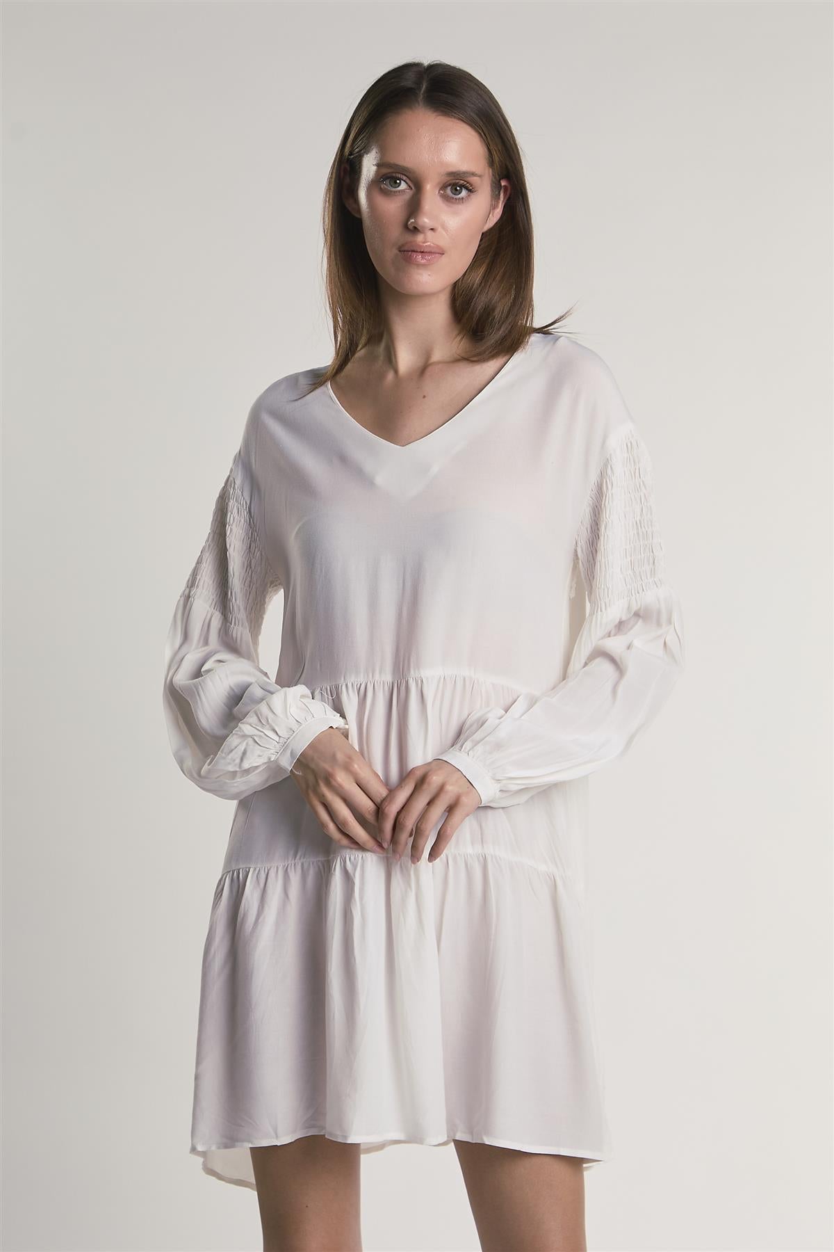 White Tiered Midi-Dress