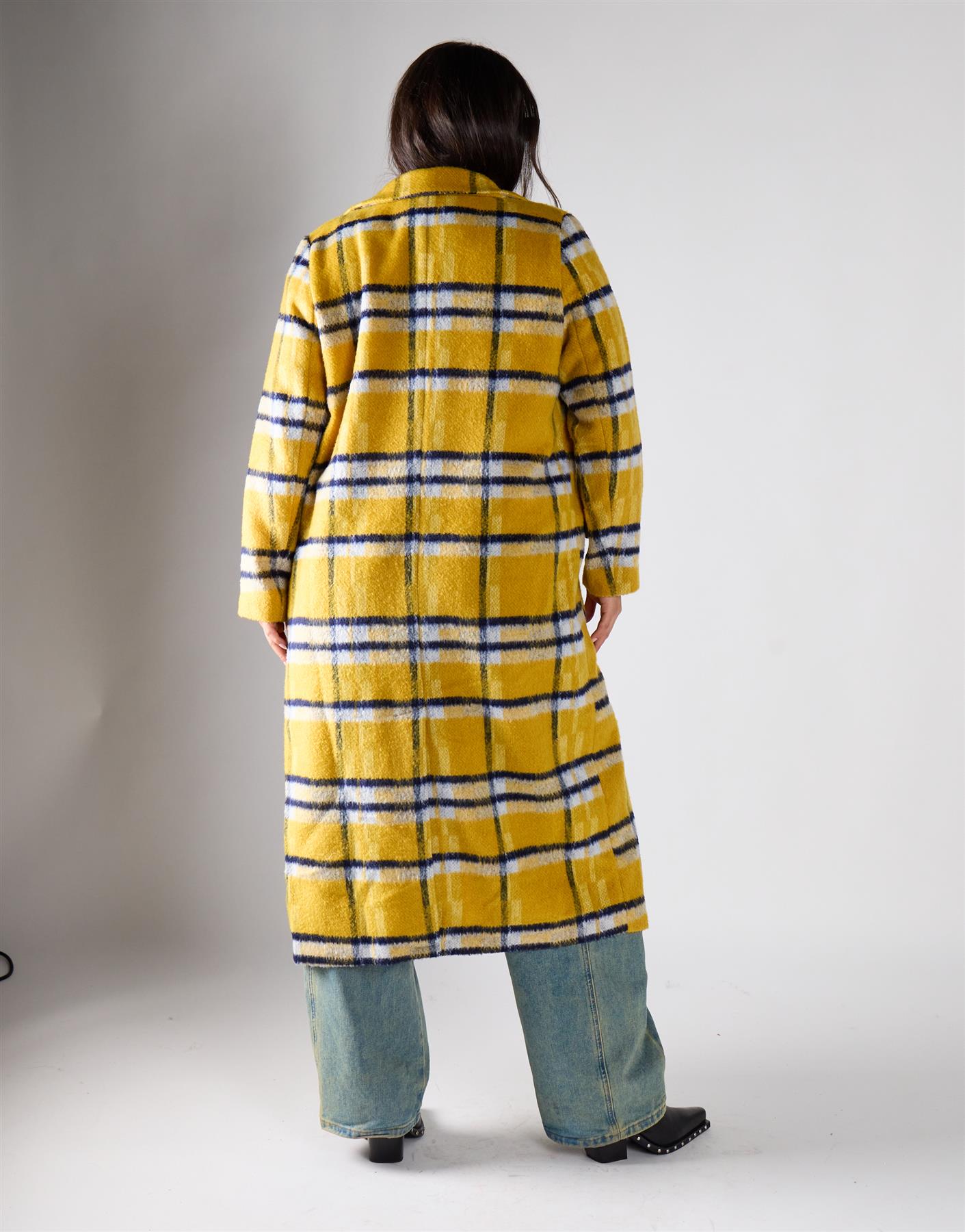 Glamorous Curve Yellow Check Open-Front Coat