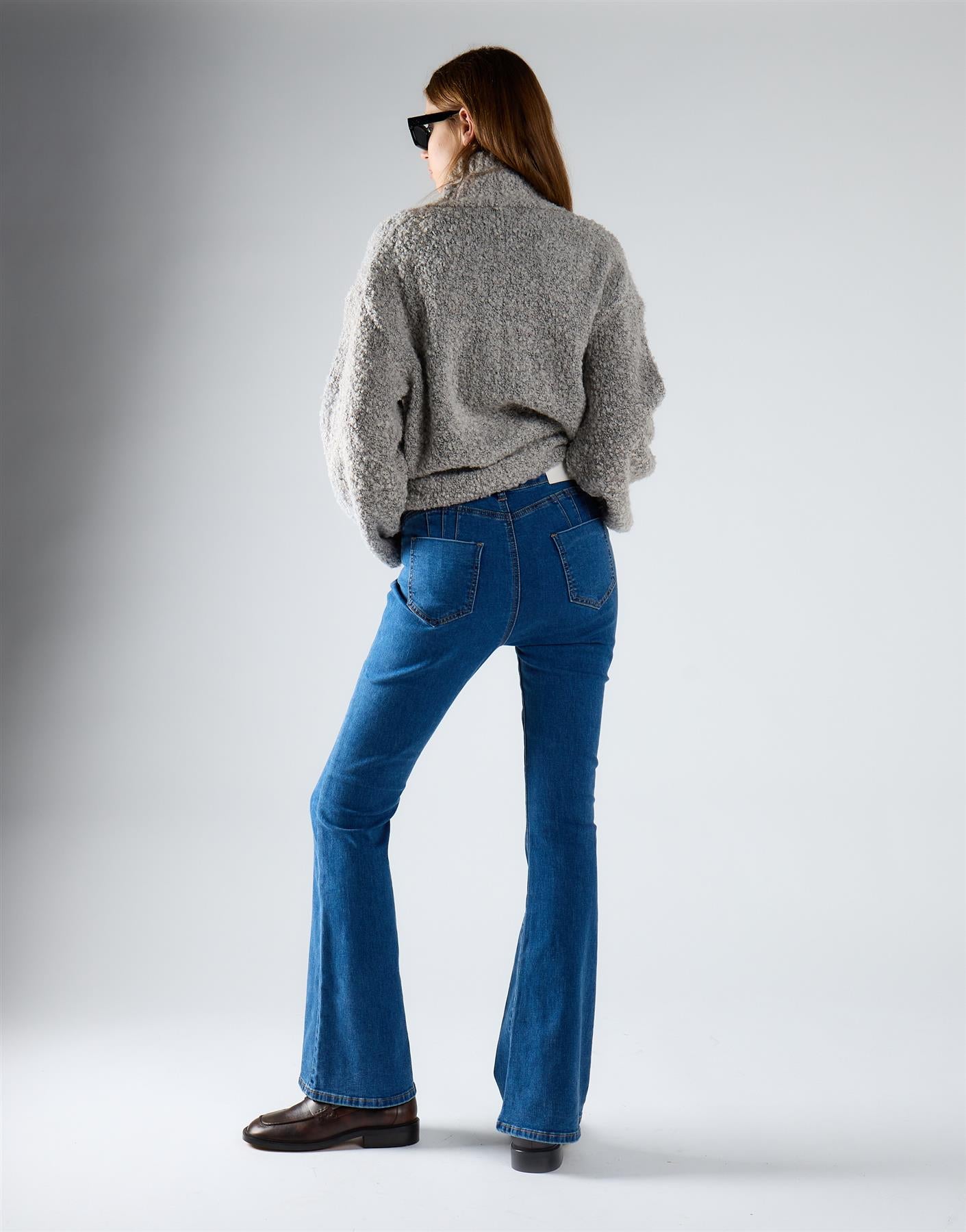 High Waisted Flared Jeans - Mid Stone