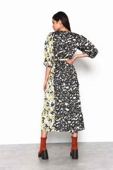 Mono Mustard Floral Wrap Front Tiered Midaxi Dress