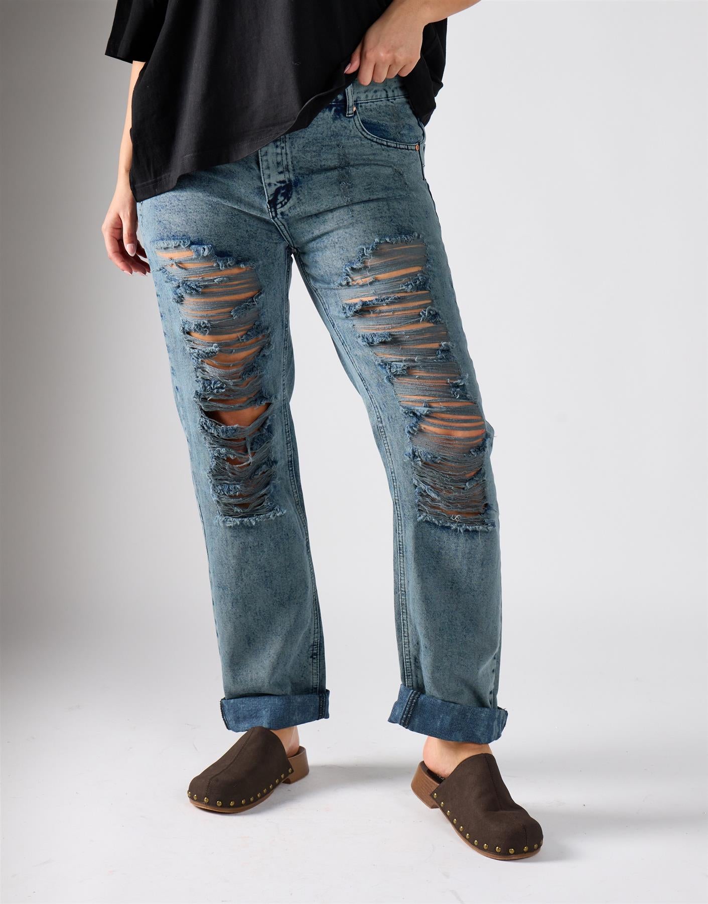 New Grey Denim Ripped Jeans