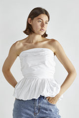 White Sleeveless Half-Pleated Crop-Top
