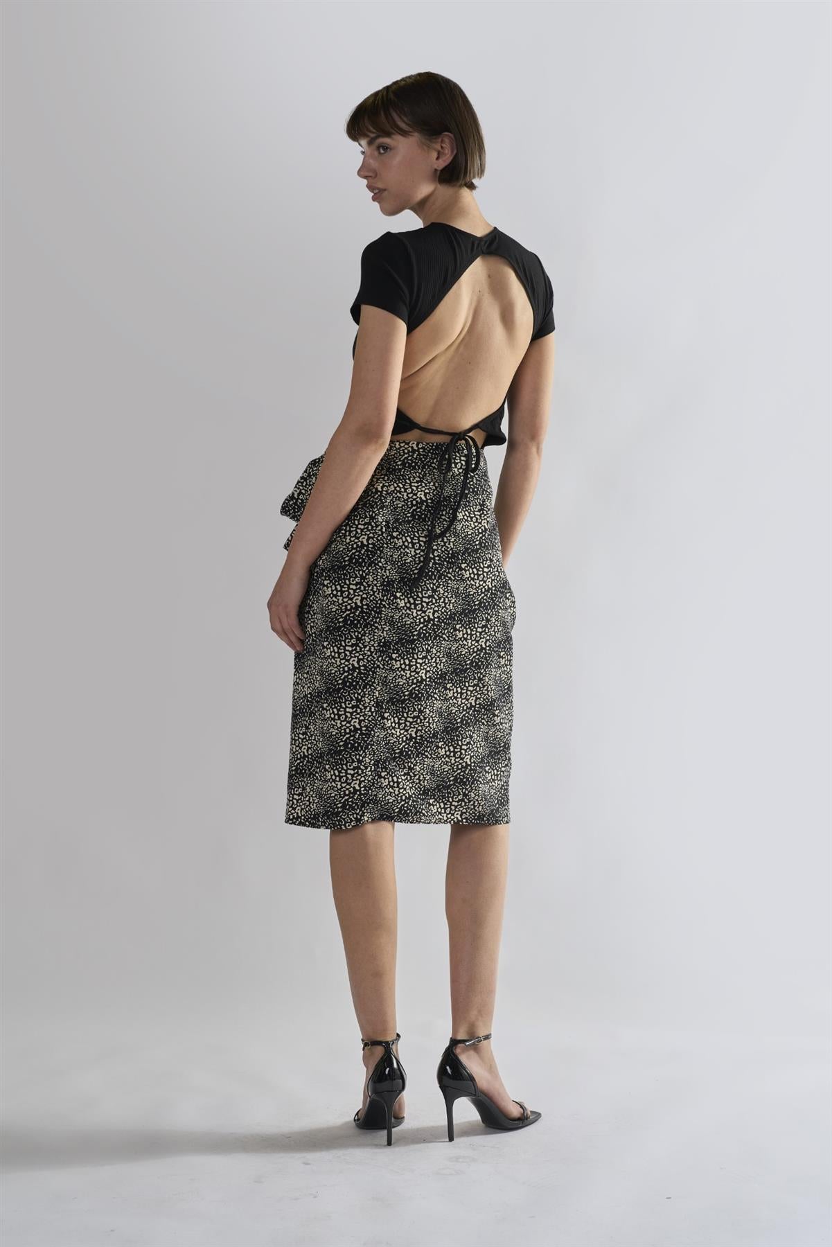 Squiggle Mix Leopard Wrap Midi Skirts