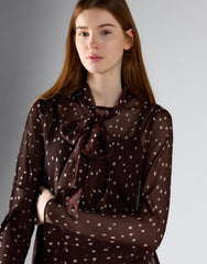 Brown Cream Spot Scarf Detail Top
