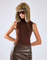 Deep Brown Mock Neck Sleeveless Tank Bodysuit