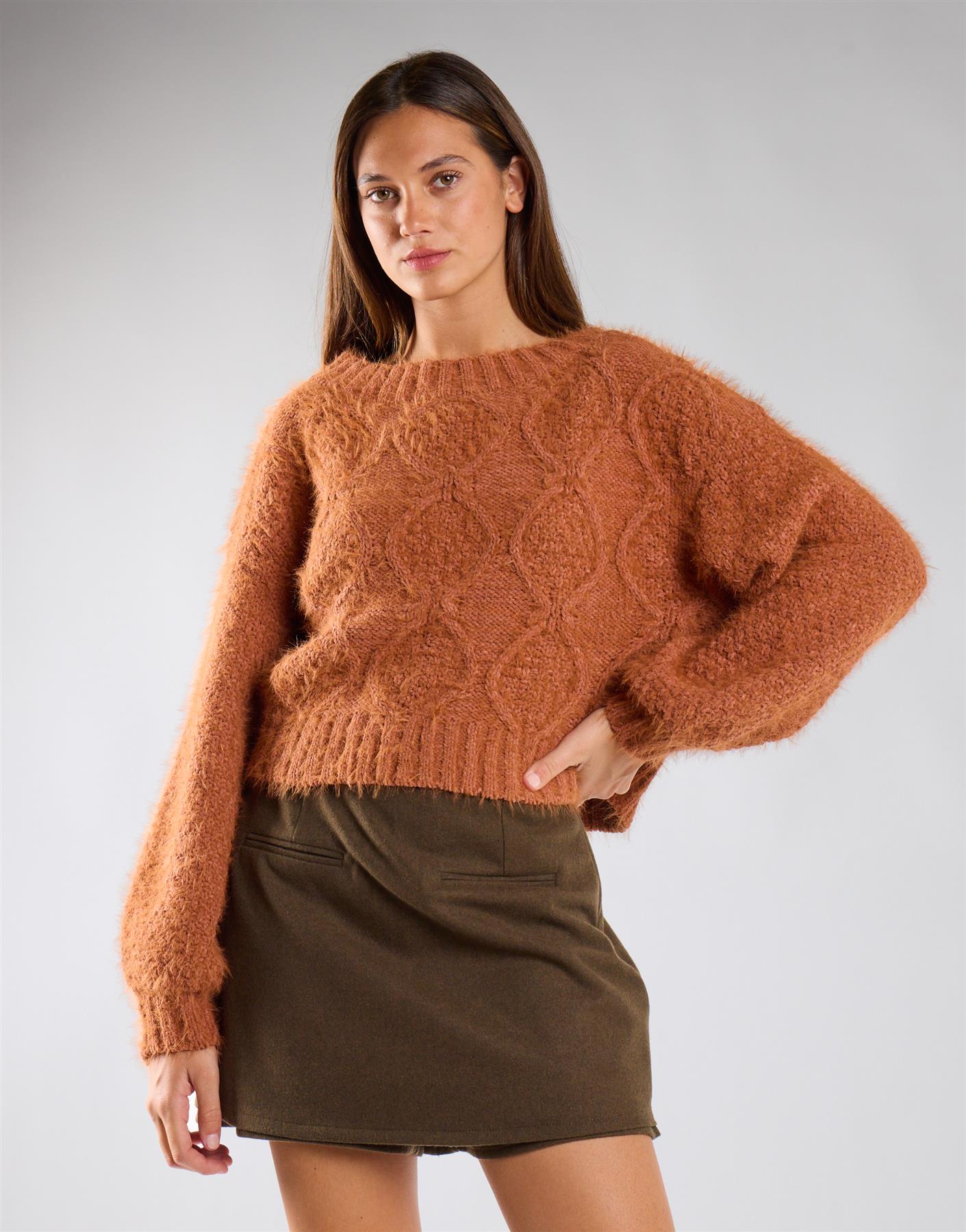Rust Cropped Knit Jumper