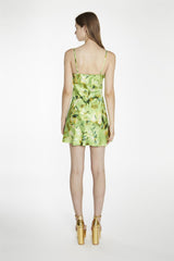 Green Multi-Blur Gathered-Bust Mini-Dress