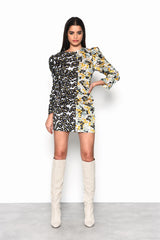 Mono Mustard floral Long-Sleeve Bodycon Mini-Dress