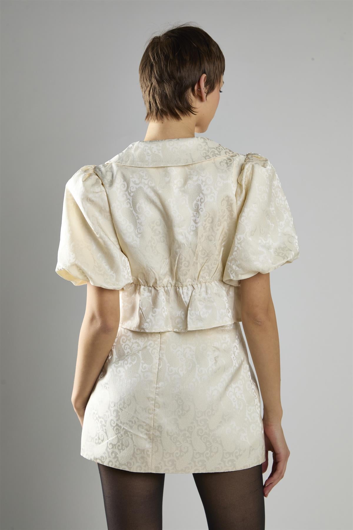 Cream Brocade A-Line Mini Skirt