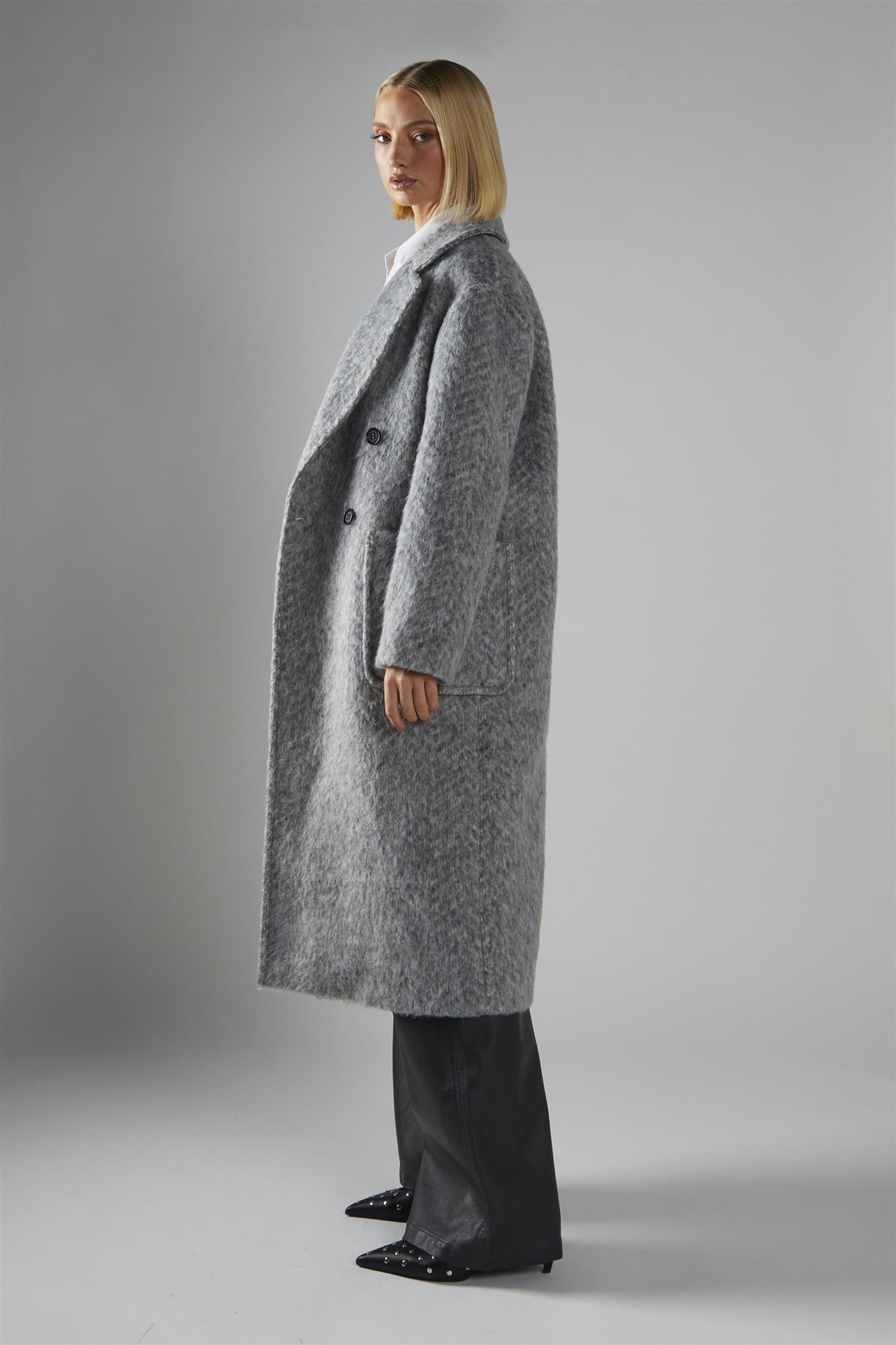 Grey Collared Midi-Coat