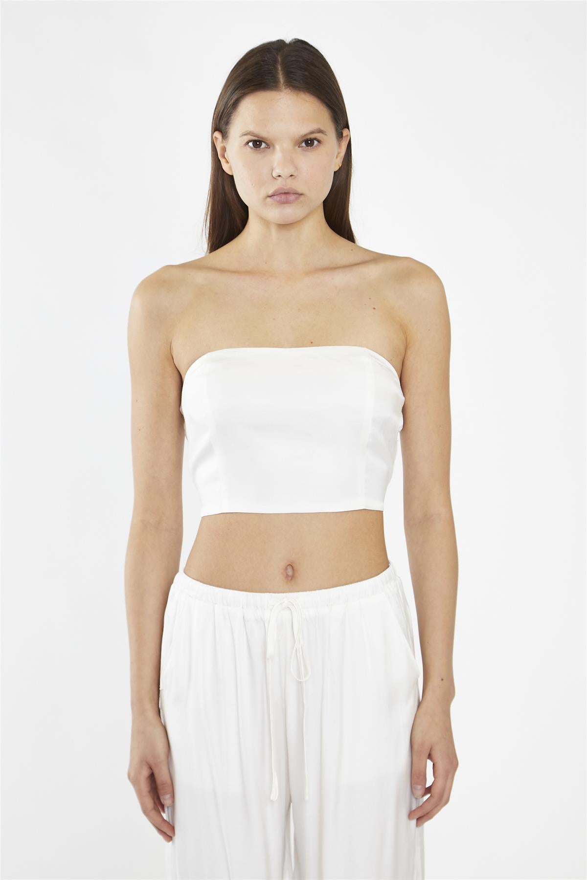 Off-White Strapless Cropped-Top
