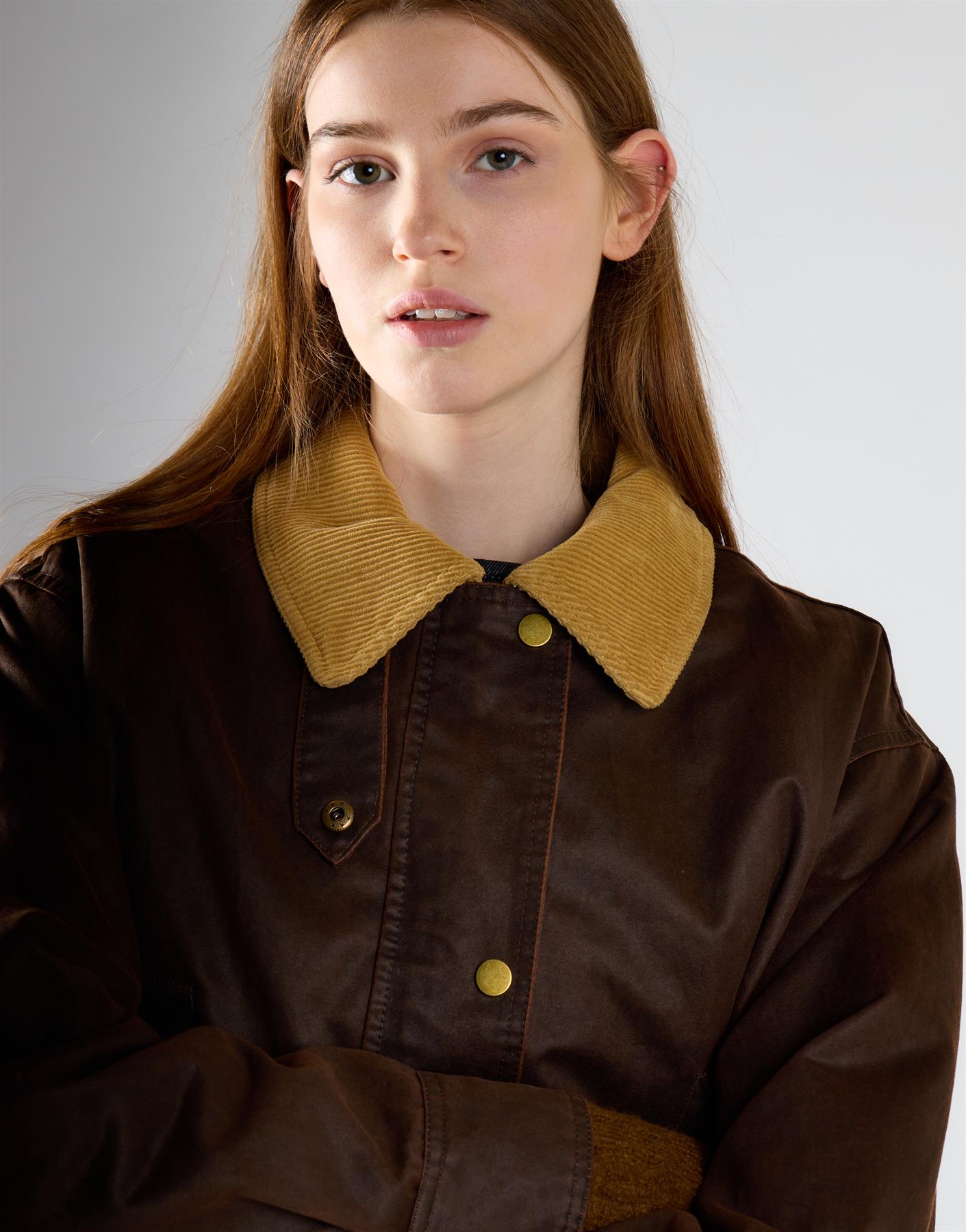 Washed Brown Contrast Collar Jacket