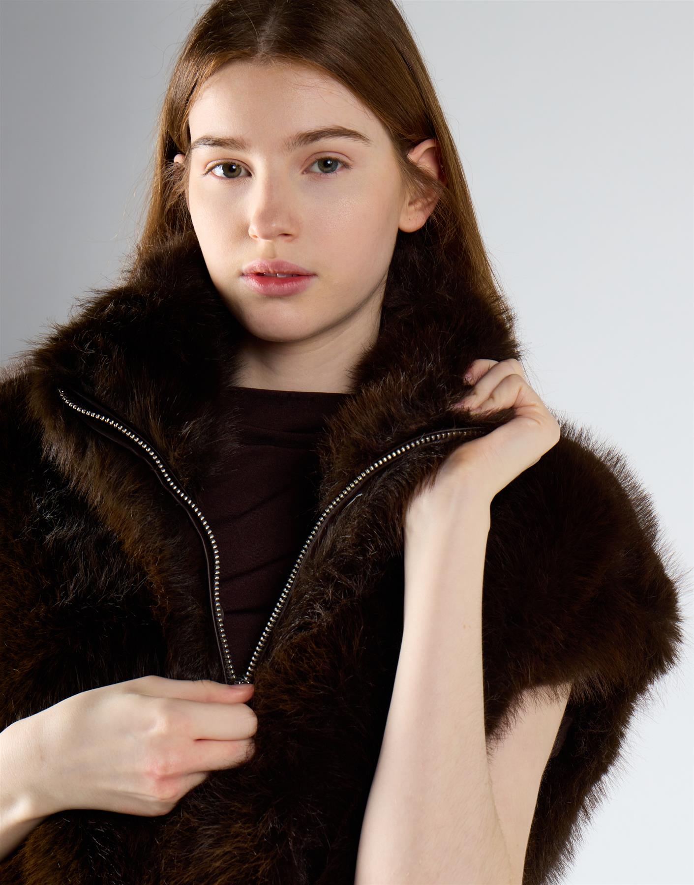 Deep Brown Plush High-Neck Gilet