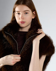 Deep Brown Plush High-Neck Gilet