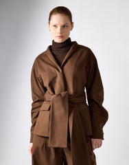 Khaki Brown Tie Waist Jacket