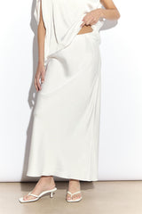 White Satin Bias Midi Skirt