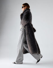 Dark Grey Tipped Fur Tie Waist Coat