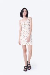 White Orange Floral Mini Dress
