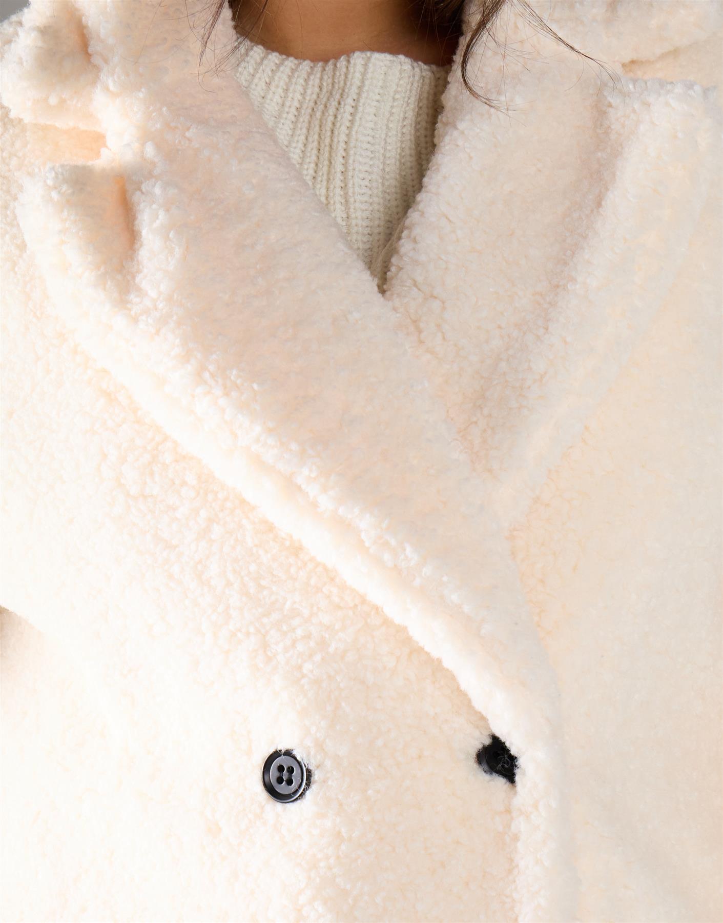 Cream Faux Fur Long Coat