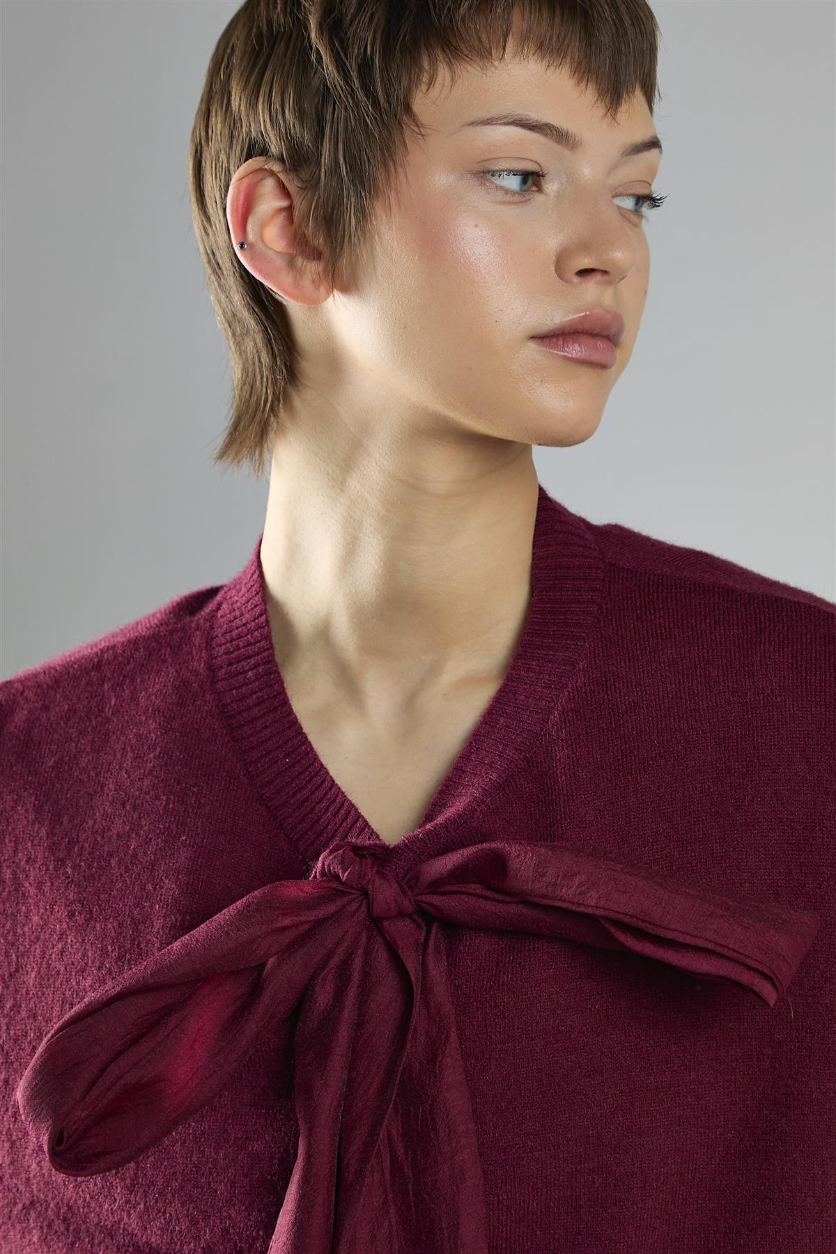 Burgundy Bow-Front Cardigan