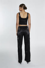 Black Satin D-Ring Detail Trousers