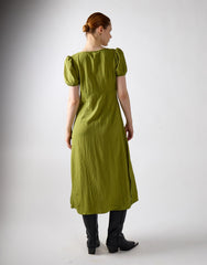 Button Front Midi Dress - Green Olive