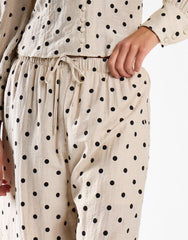 Natural Black Spot Wide Leg Tie-Waist Trousers