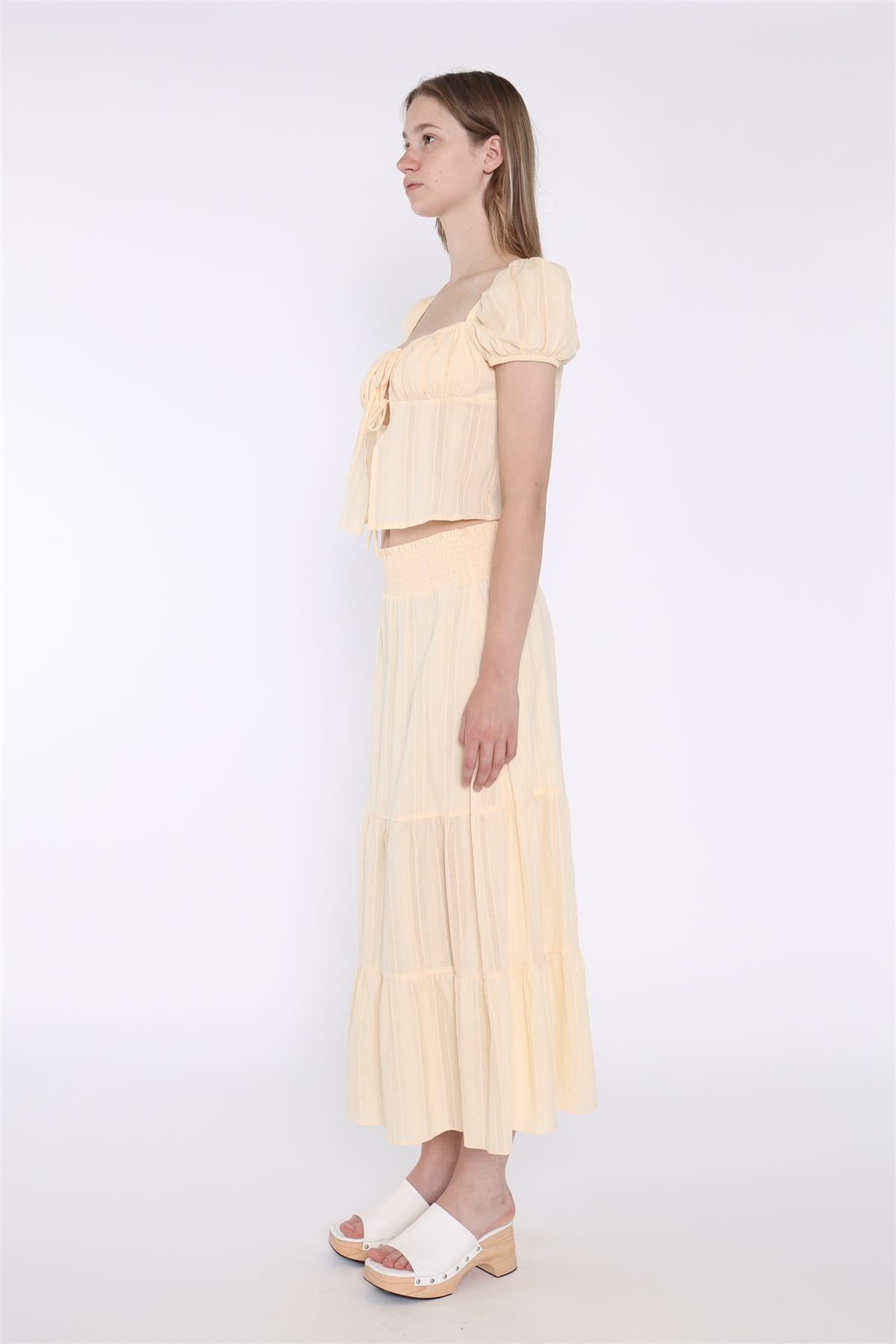 Pale-Lemon Tiered Maxi-Skirt