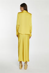 Yellow Satin Bias-Cut Midi-Skirt