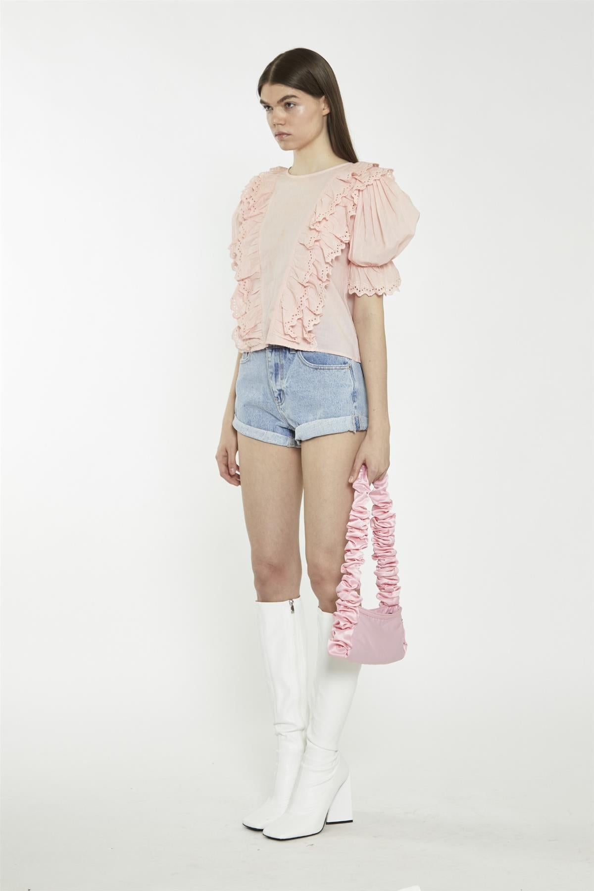 Salmon-Pink Ruffle-Layered Top