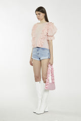 Salmon-Pink Ruffle-Layered Top