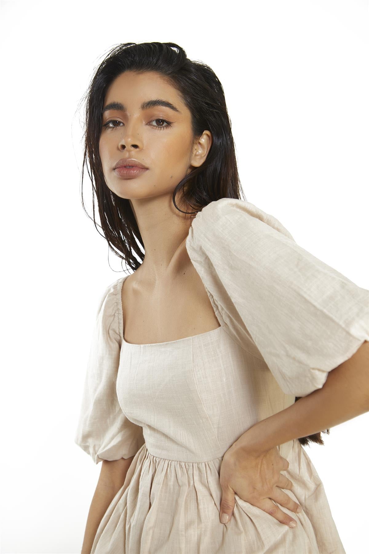 Stone Square-Neck-Skater Mini-Dress