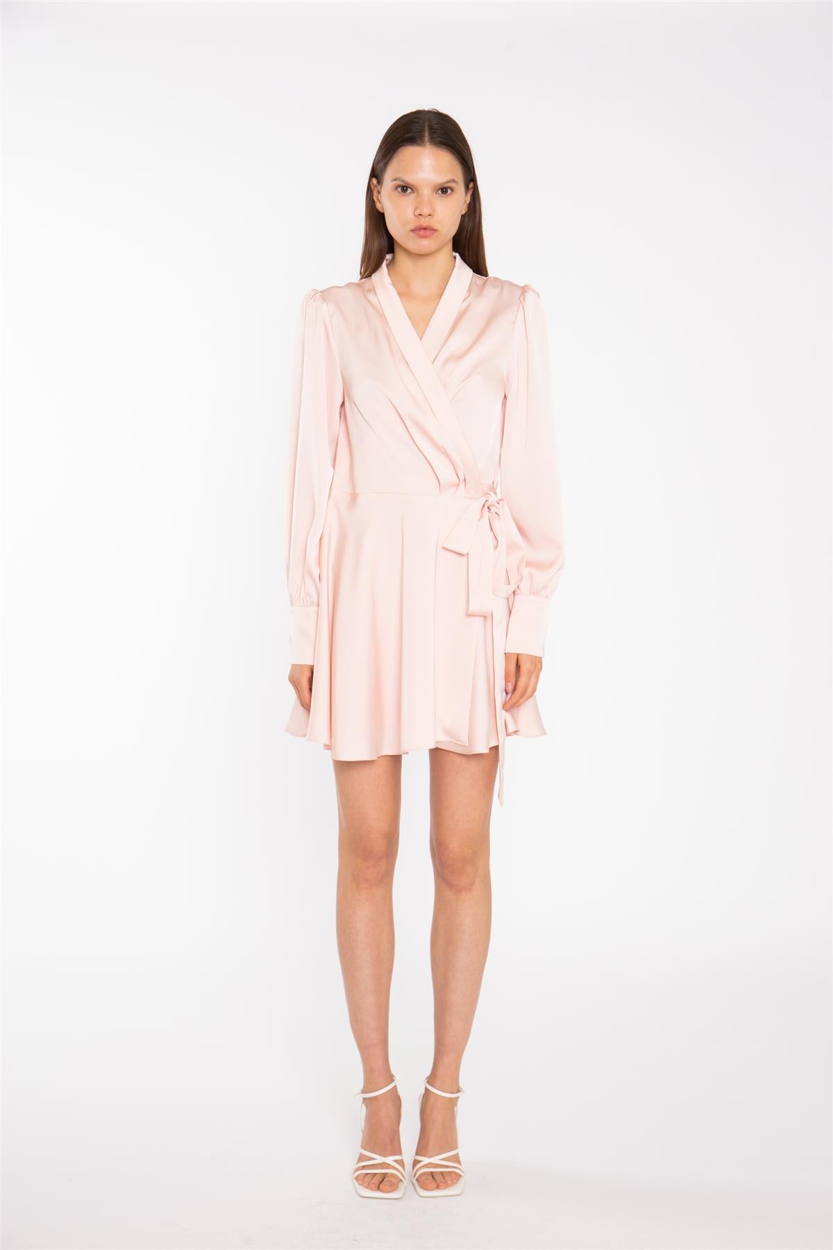 Nude-Peach Wrap Mini-Dress