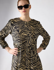 Stone Black Zebra 3/4 Sleeve Midi Dress