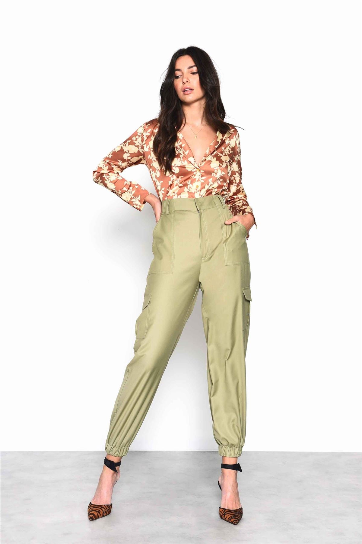 Tan Yellow Floral Long Sleeve Button Down Shirt