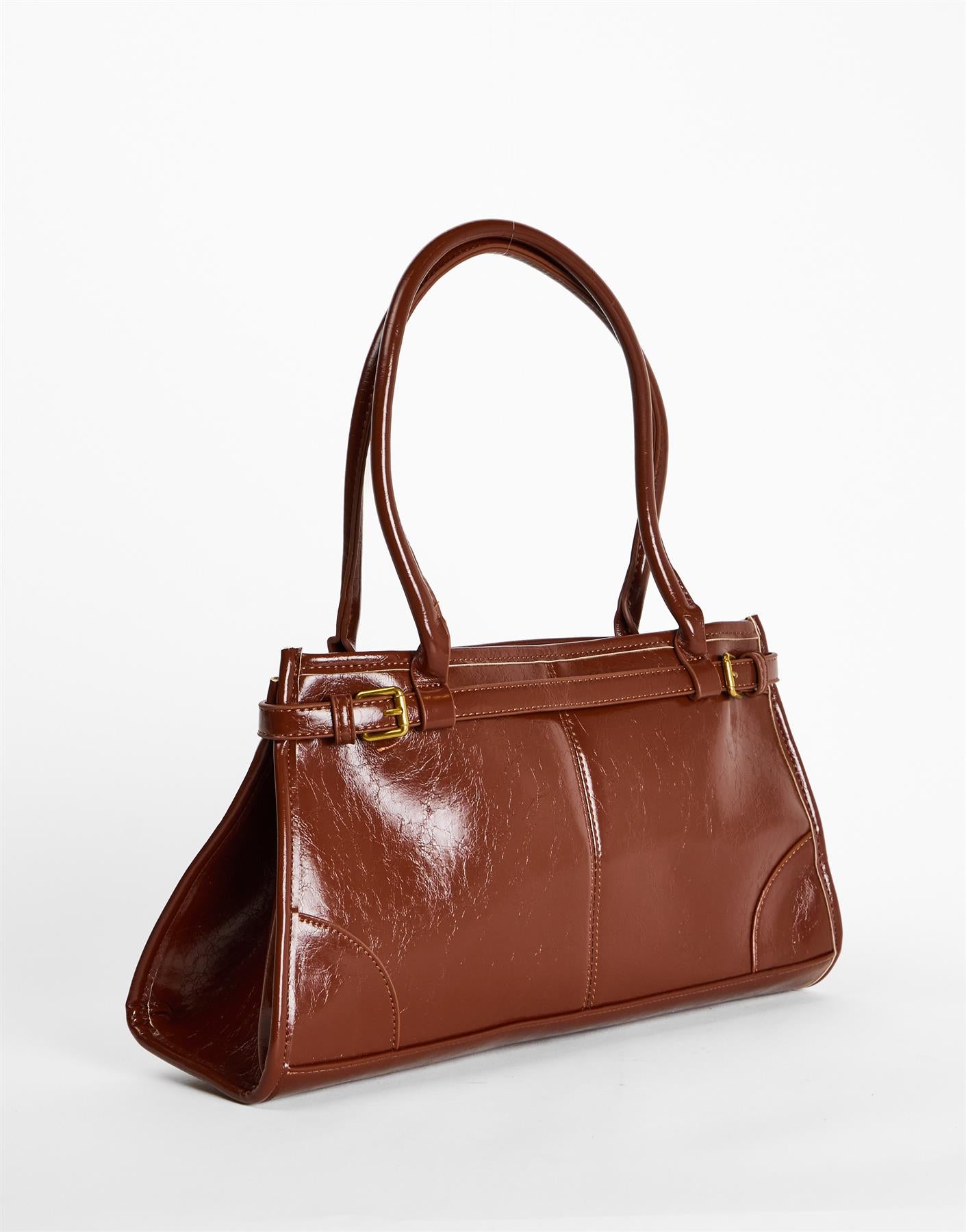 Dark Brown Buckle Detail Shoulder Bag
