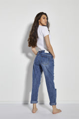 Mid Stone Distressed Low-Rise-Jeans