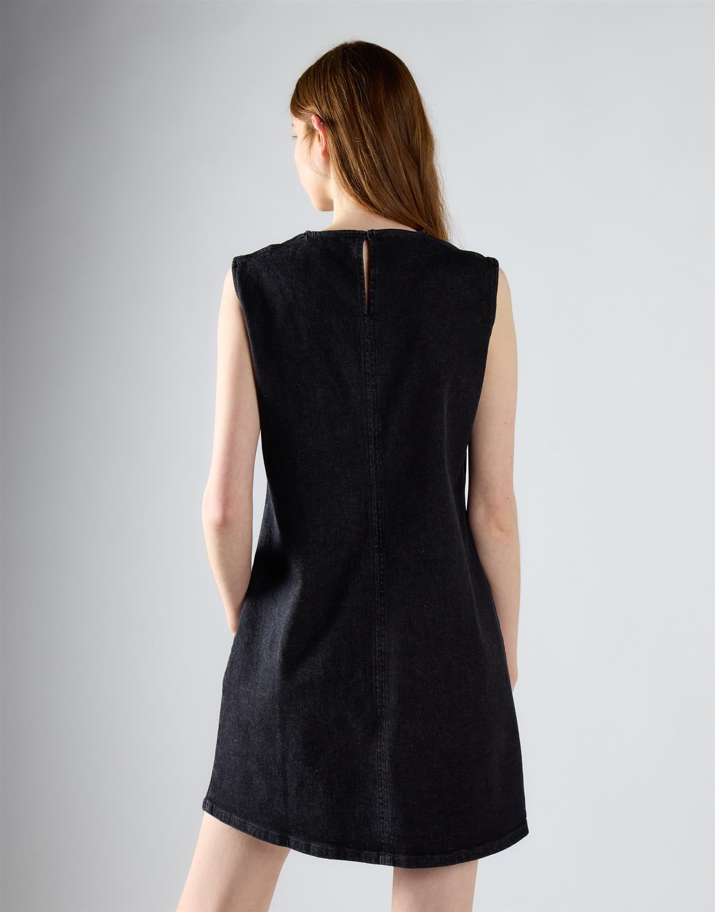 Black Denim Sleeveless Mini Dress