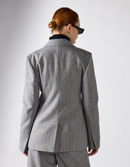 Grey Herringbone Double Button Blazer